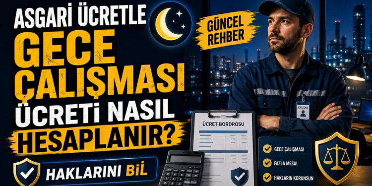 Asgari ücretle gece çalışması ücreti nasıl hesaplanır, gece vardiyası ve fazla çalışma farkı nedir sorularını açıklayan içerik