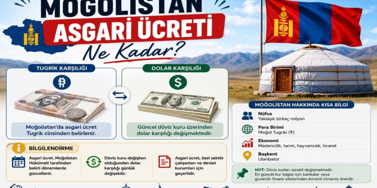 Moğolistan asgari ücretinin Tugrik ve dolar karşılığını anlatan bilgilendirici görsel